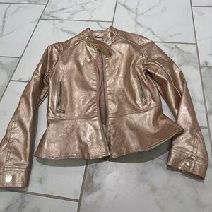 Mayoral Kids Size 8 Faux Leather Rose Gold Motto Jacket